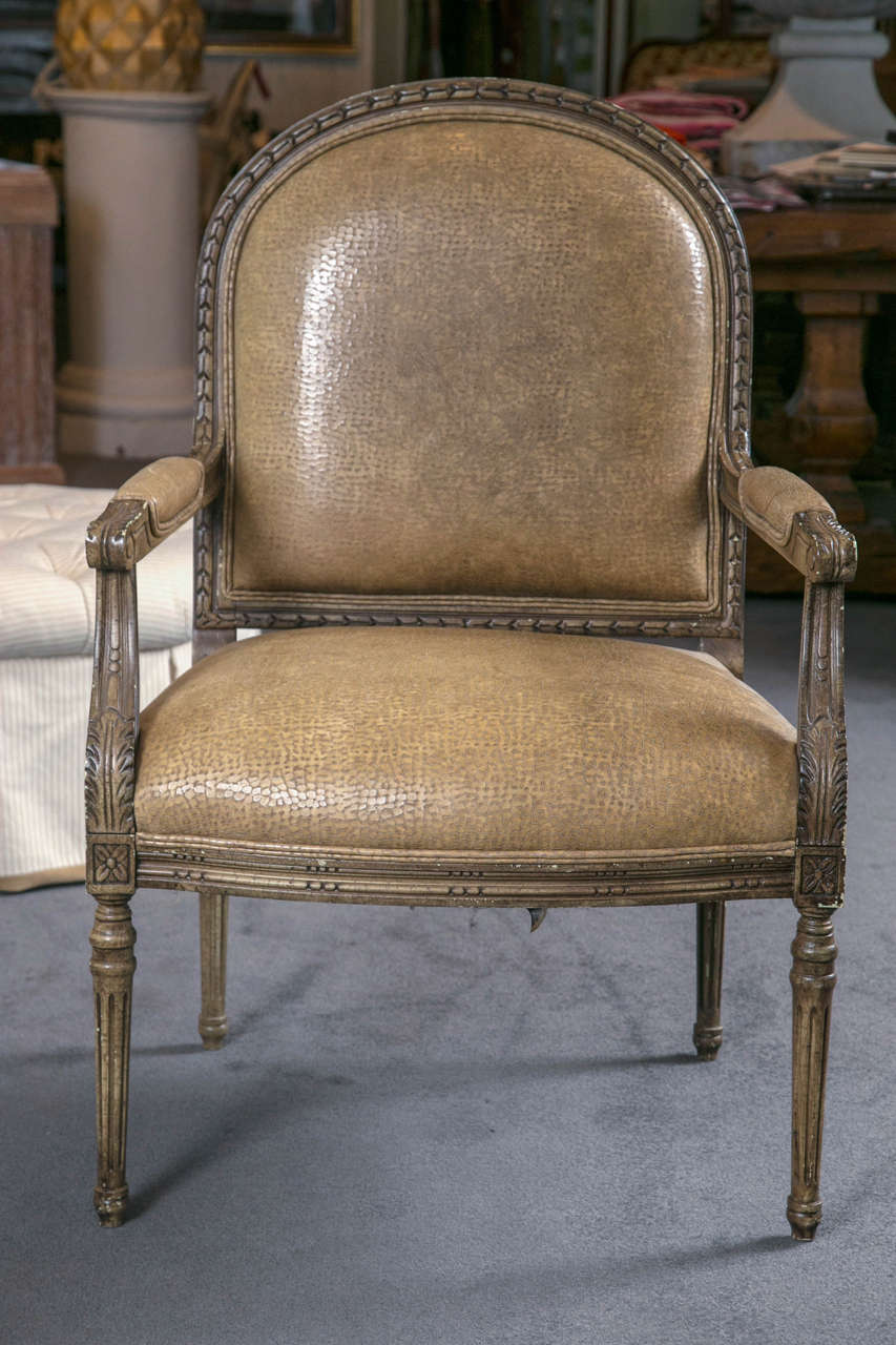 Italian Open Armchairs with Ostrich Leather In Good Condition For Sale In Stamford, CT