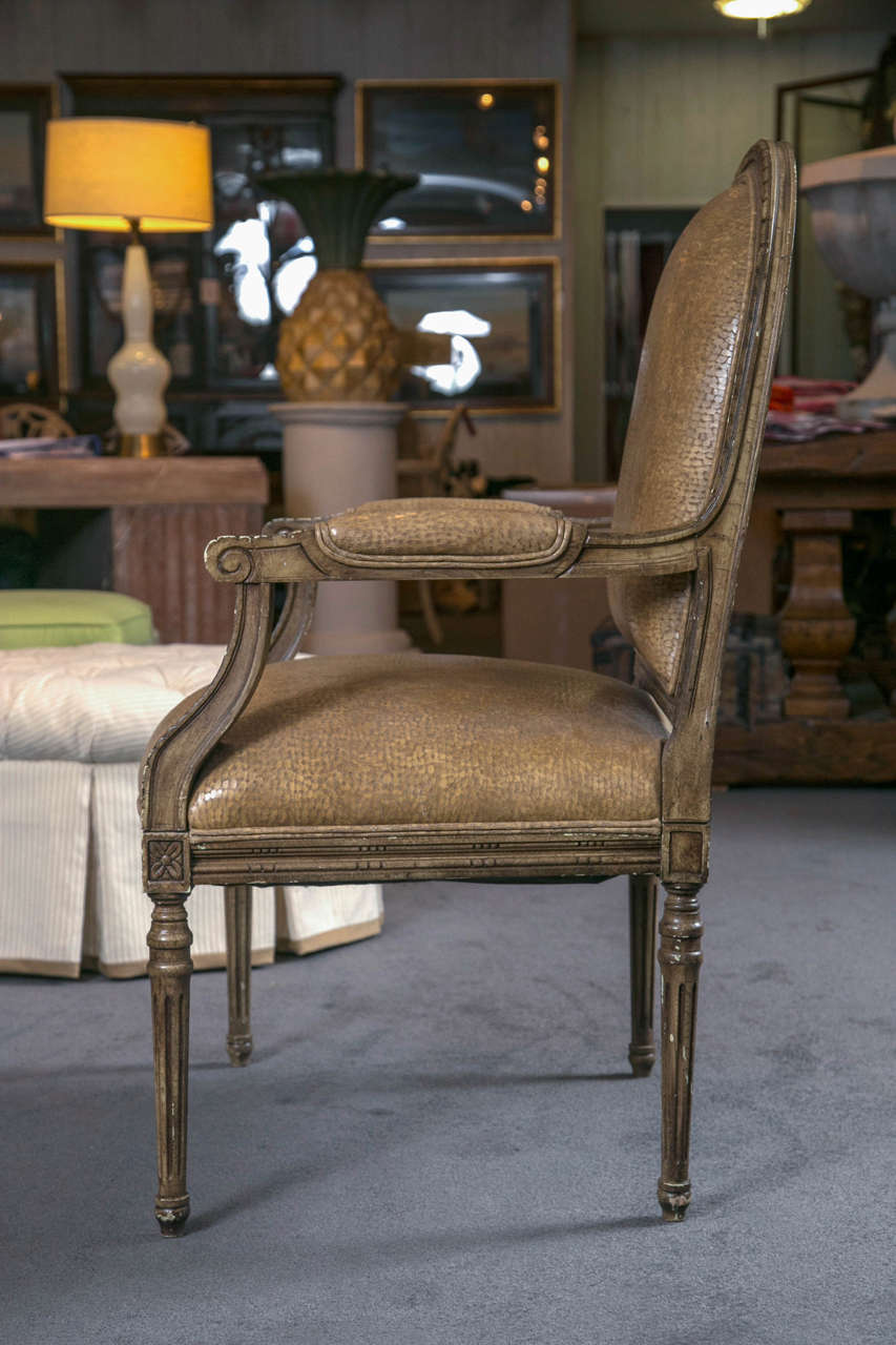Italian Open Armchairs with Ostrich Leather For Sale 3