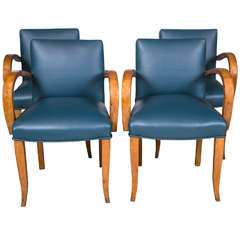 French Bridge Chairs in Blue Leather