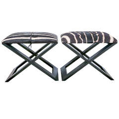 Vintage Pair of Zebra hide X benches