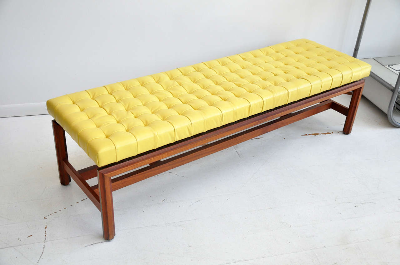 Vintage Tufted Yellow Leather Bench At 1stdibs