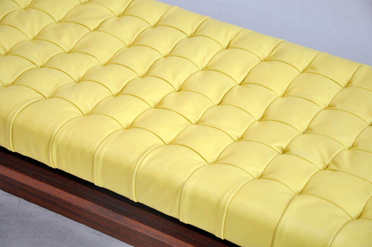 Vintage Tufted Yellow Leather Bench at 1stDibs