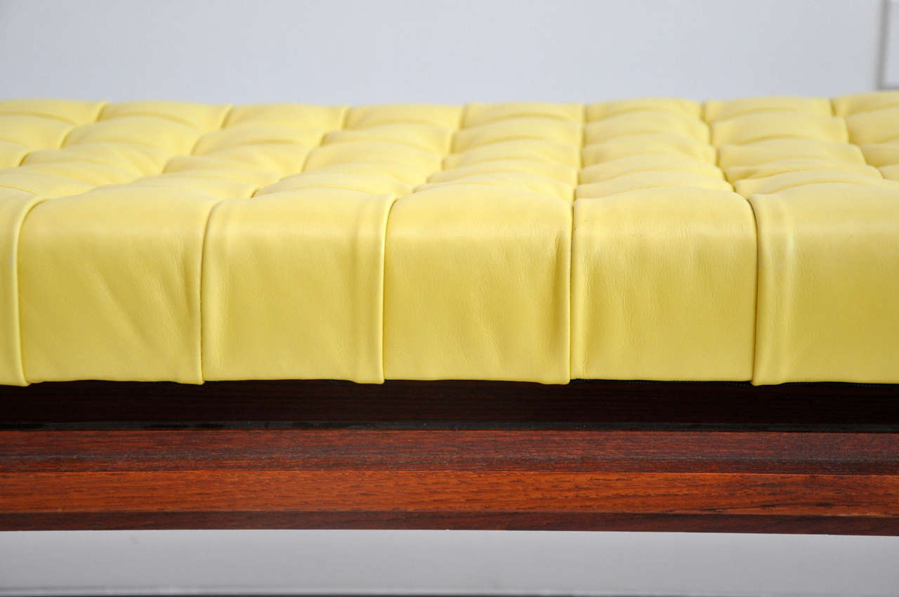 Vintage Tufted Yellow Leather Bench at 1stDibs
