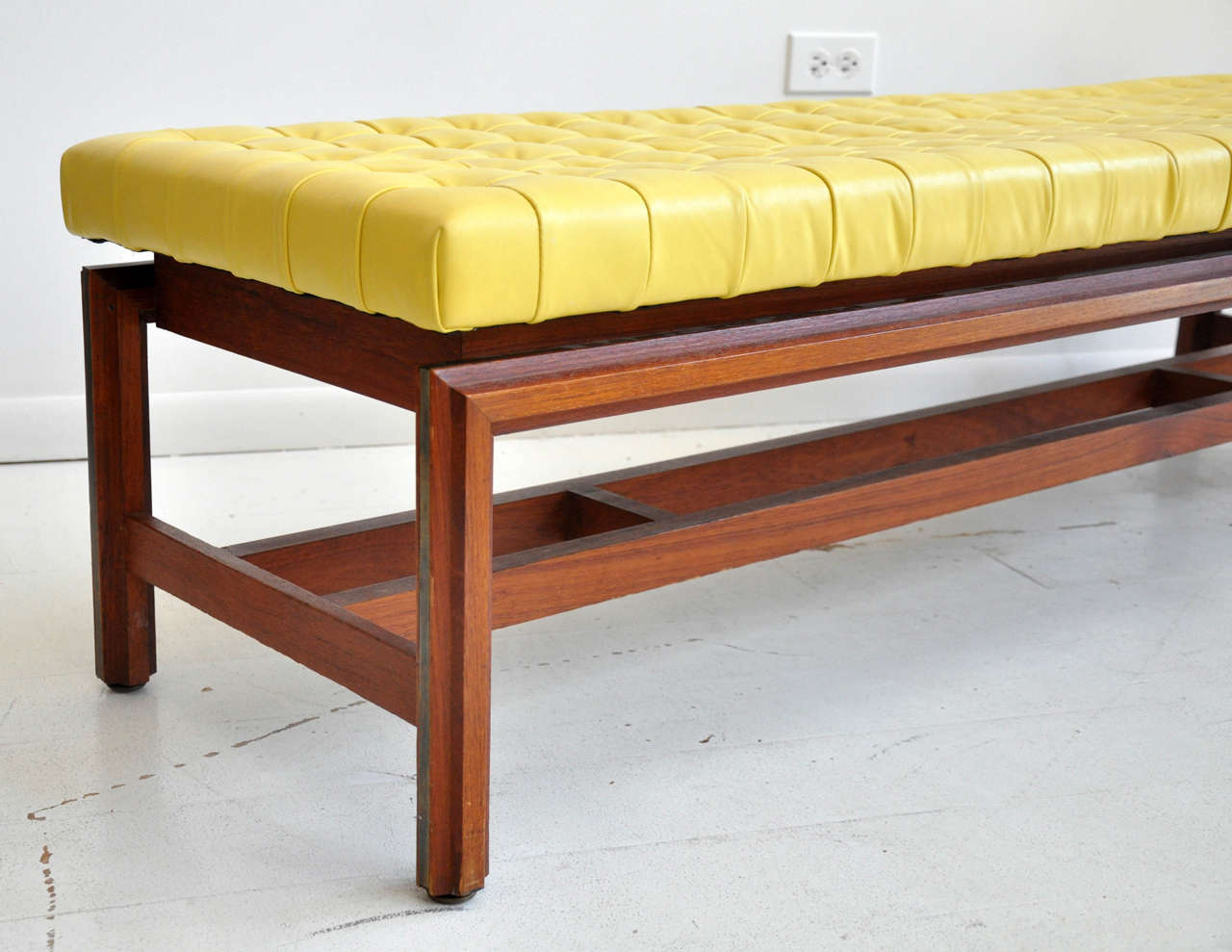 Vintage Tufted Yellow Leather Bench at 1stDibs