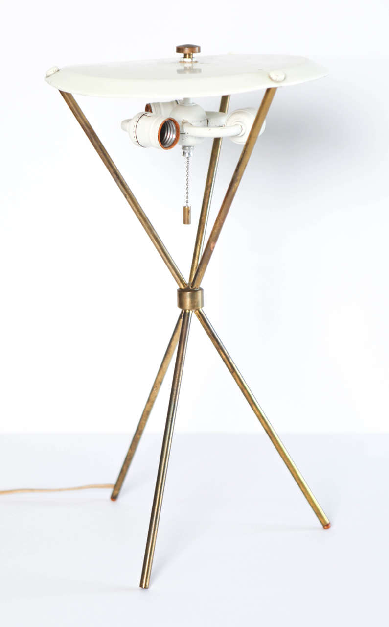 Brass Pair of T. H. Robsjohn-Gibbings Tripod Table Lamps For Sale