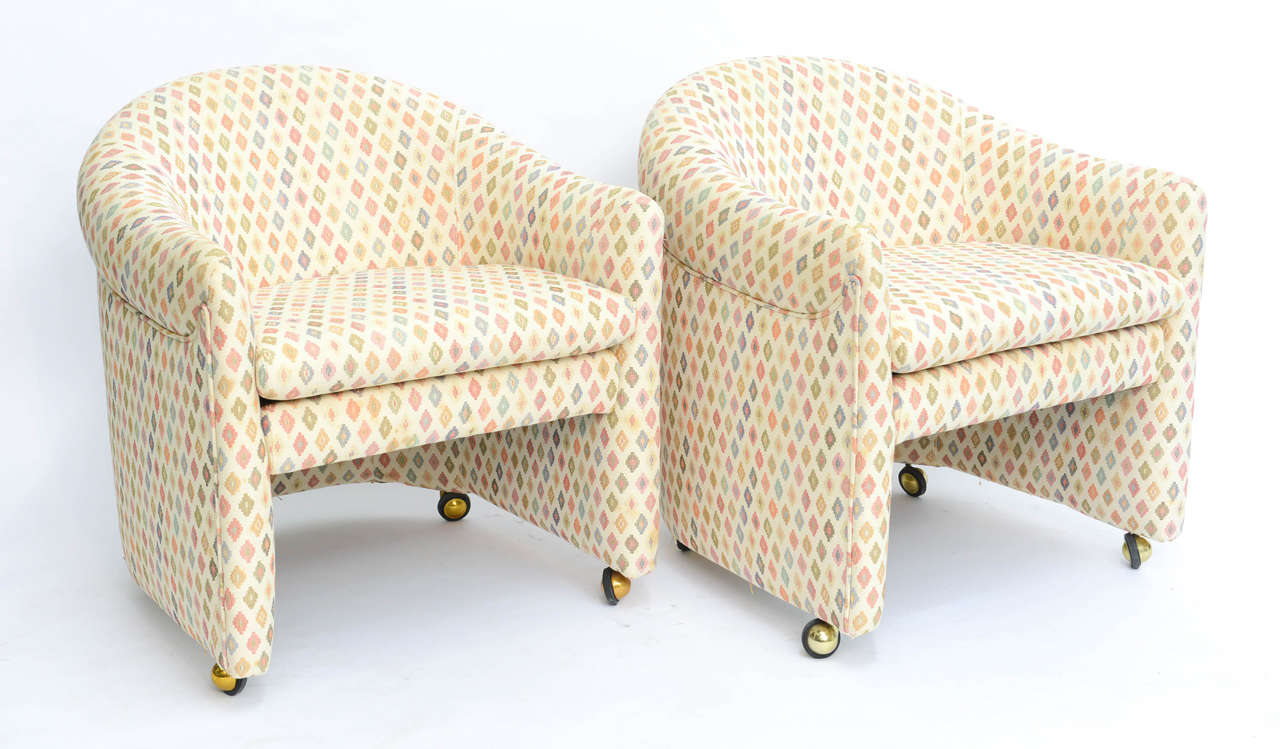 Mid-Century Modern Pair of Ward Bennett Style Modern Tub Lounge Chairs on Castors