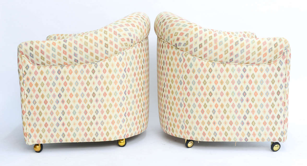 Upholstery Pair of Ward Bennett Style Modern Tub Lounge Chairs on Castors