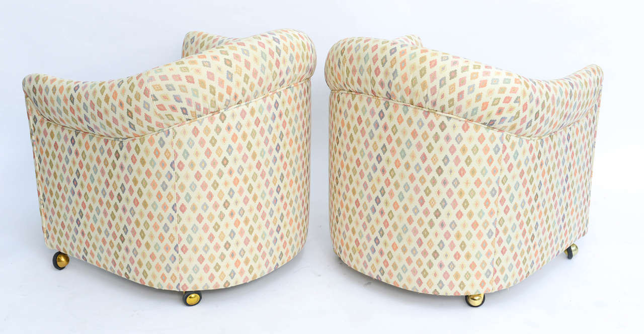 Pair of Ward Bennett Style Modern Tub Lounge Chairs on Castors 1