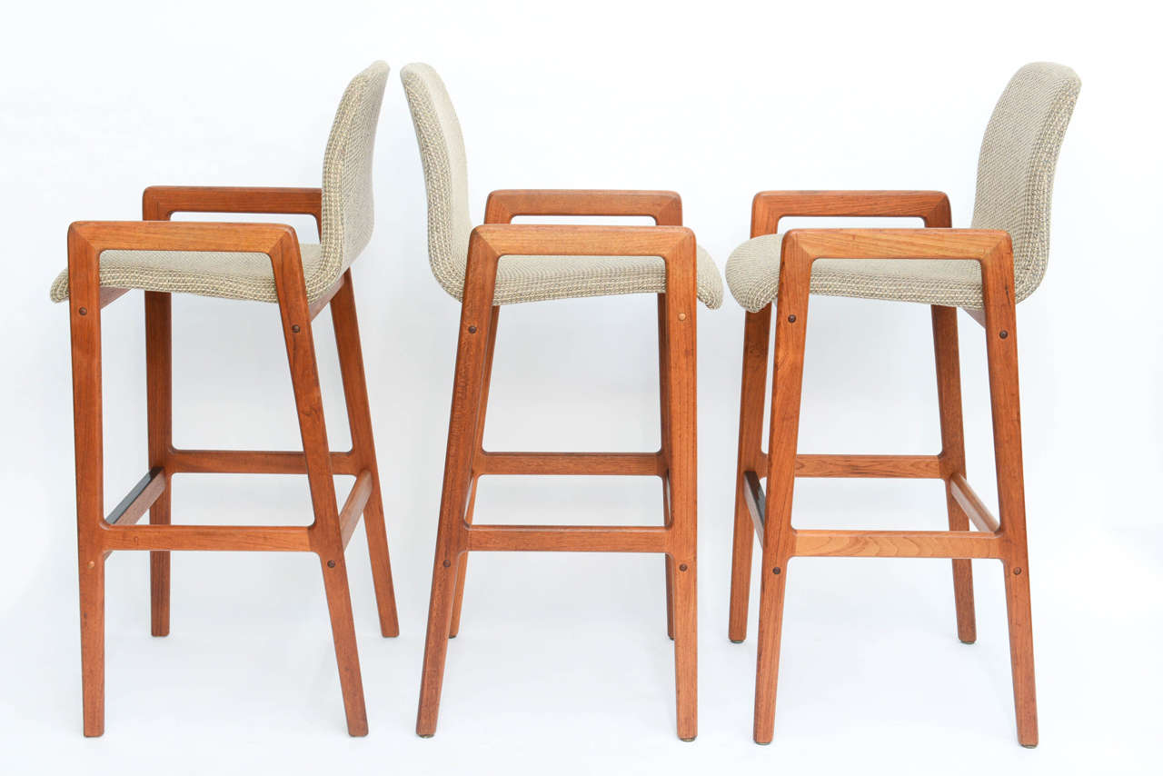 Scandinavian Modern Danish Teak Sculpted Seat Barstools