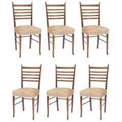 Six "Ladder Back" Walnut Chairs in the Style of Paolo Buffa