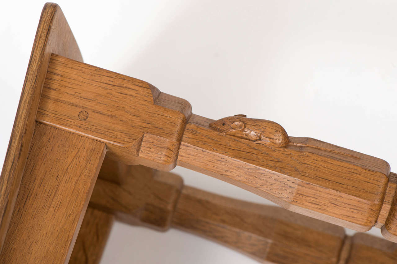 Robert Mouseman Thompson Oak Dish Top stool In Excellent Condition In Macclesfield, Cheshire