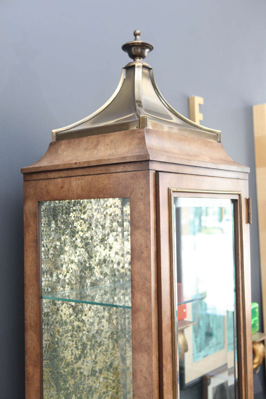 Antique Burled Wood Display Case with Pagoda Top For Sale 2