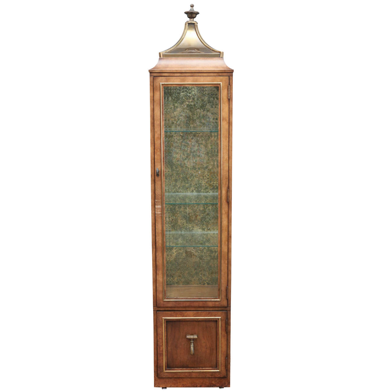 Antique Burled Wood Display Case with Pagoda Top For Sale