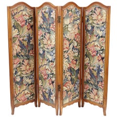 Small French Folding Screen With Floral Tapestry
