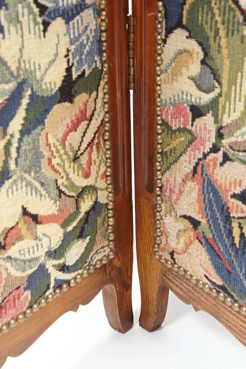 20th Century Small French Folding Screen With Floral Tapestry For Sale