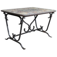 Early 20th Century Iron Table with Mosaic Stone Top from England 