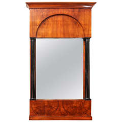 19th Century Biedermeier Style Mirror in Walnut Flanked with Ebonized Columns