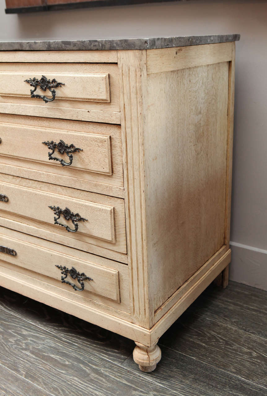 English Bleached Oak Chest of Drawers with Grey Marble Top, circa 1900