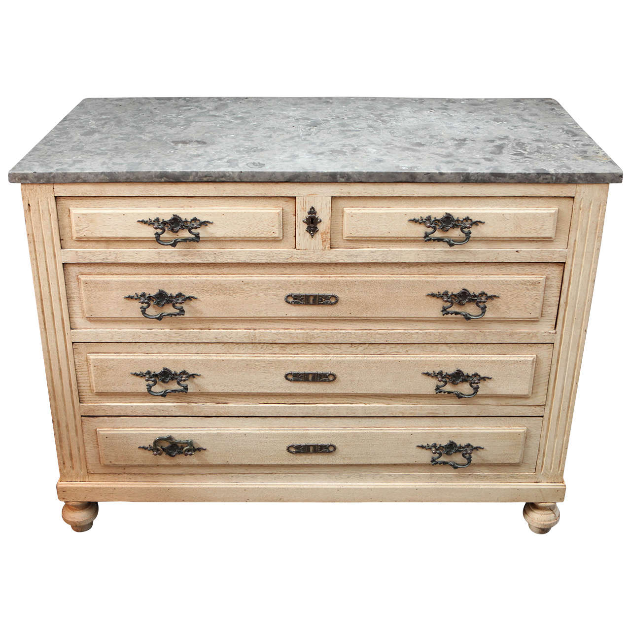 Bleached Oak Chest of Drawers with Grey Marble Top, circa 1900