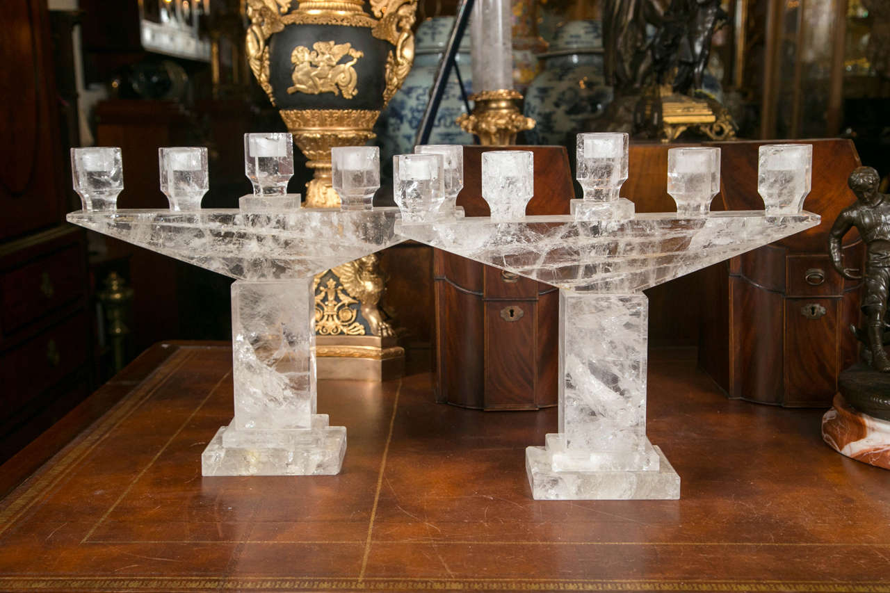 Pair of Rock Crystal, Five Light Candelabra