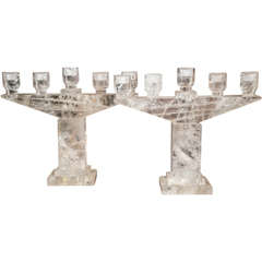 Pair of Rock Crystal, Five Light Candelabra