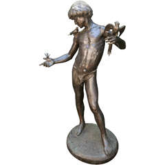 Bronze of a Standing Nude Youth with Birds 11