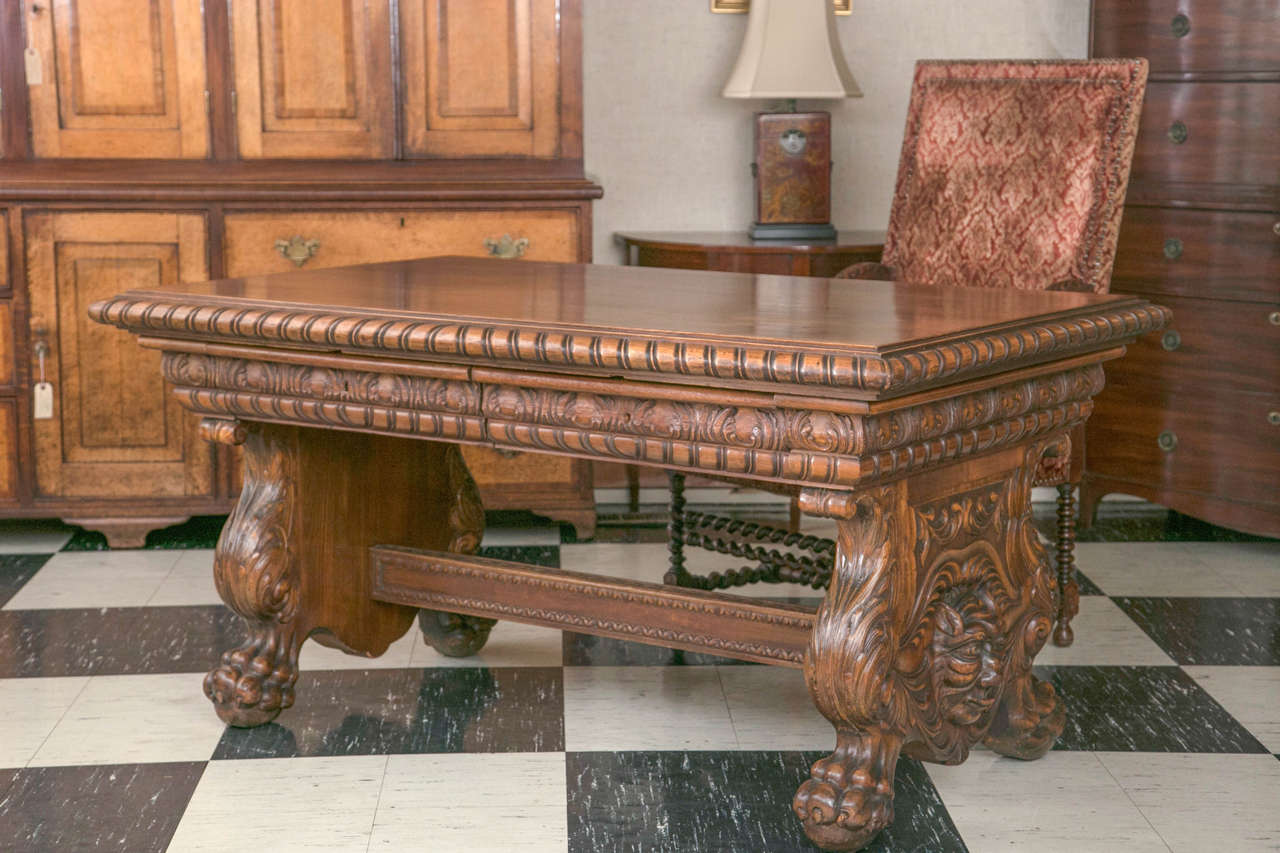 Baroque Revival One-of-a-Kind Austro-Hungarian Carved Walnut Library / Writing Table