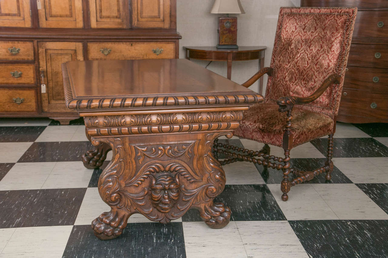One-of-a-Kind Austro-Hungarian Carved Walnut Library / Writing Table 3