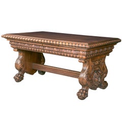 One-of-a-Kind Austro-Hungarian Carved Walnut Library / Writing Table
