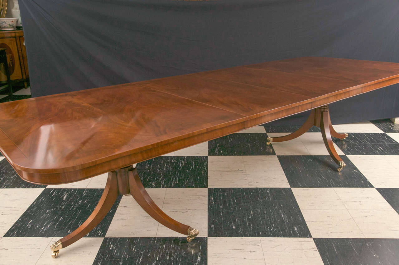 Cross-Banded Custom English Mahogany Double Pedestal Dining Table For Sale