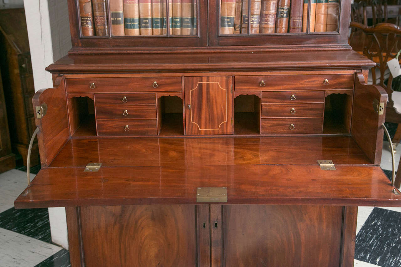 British English Mahogany Secretary Glazed Bookcase