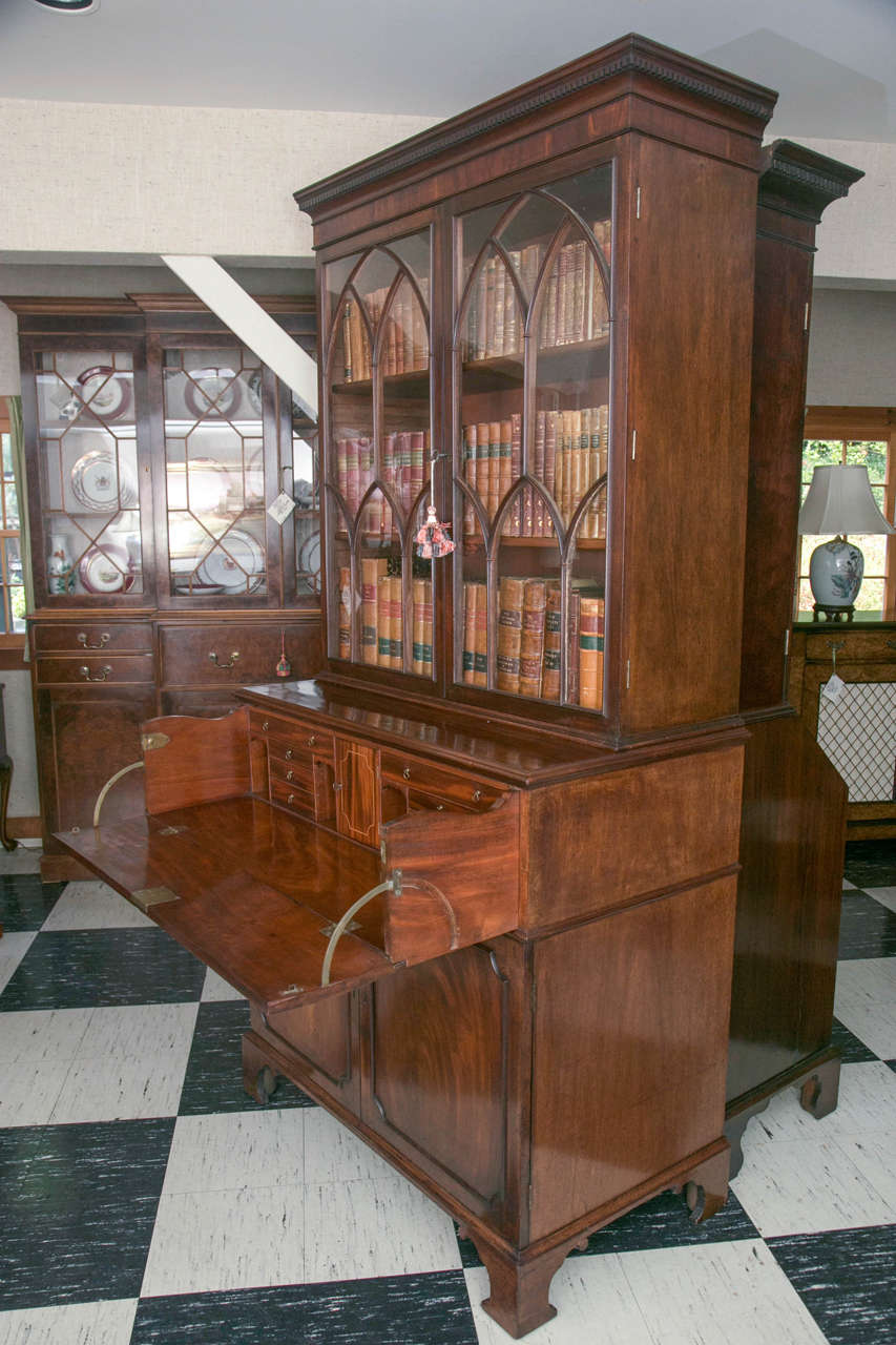 19th Century English Mahogany Secretary Glazed Bookcase