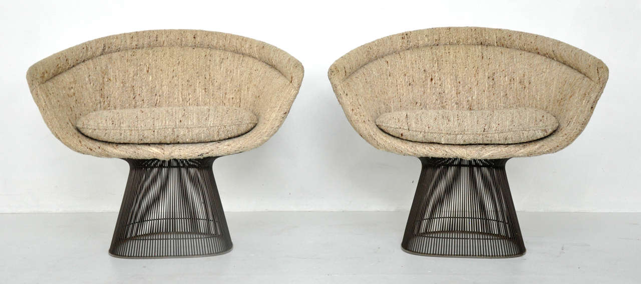 Pair of bronze frame lounge chairs designed by Warren Platner for Knoll.