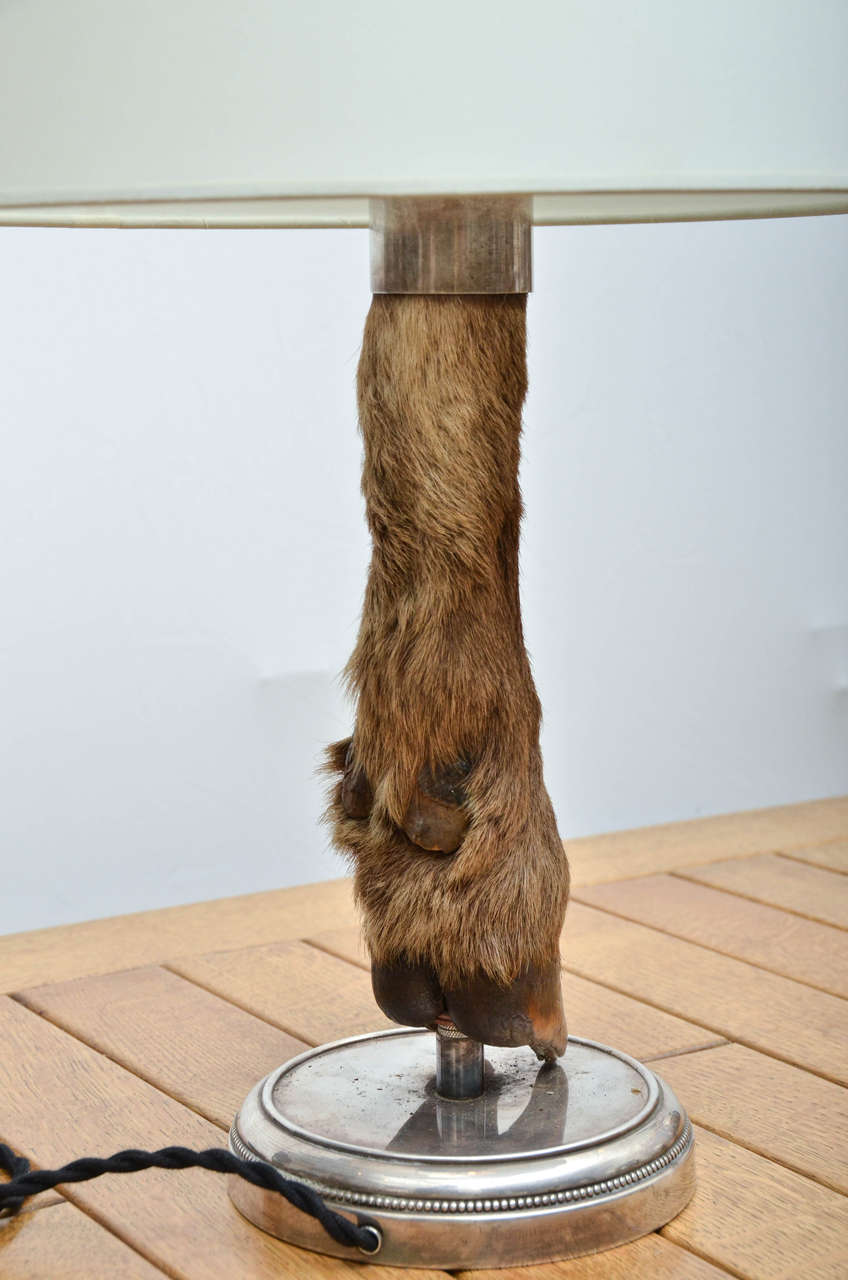 French Vintage Deer Hoof Table Lamp with Nickel Base, United States, c. 1950 For Sale