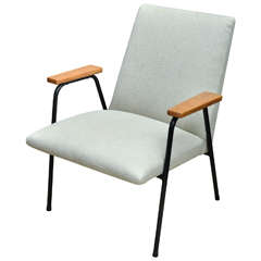 Metal Framed Armchair with Wooden Armrests 4