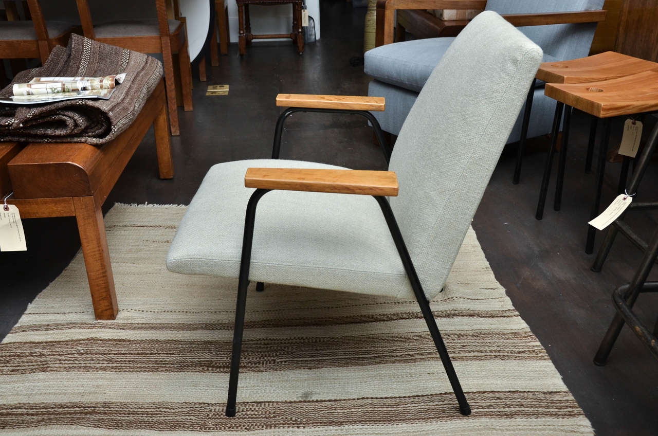 MidCentury Upholstered Metal Armchair in the Manner of Prouve, France