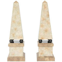 Pair of Eggshell Lacquer Obelisks
