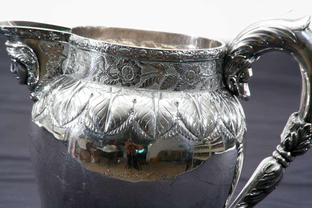 Early 19th C.  S. Kirk Sterling Silver Pitcher with Mask Spout In Excellent Condition In Great Barrington, MA