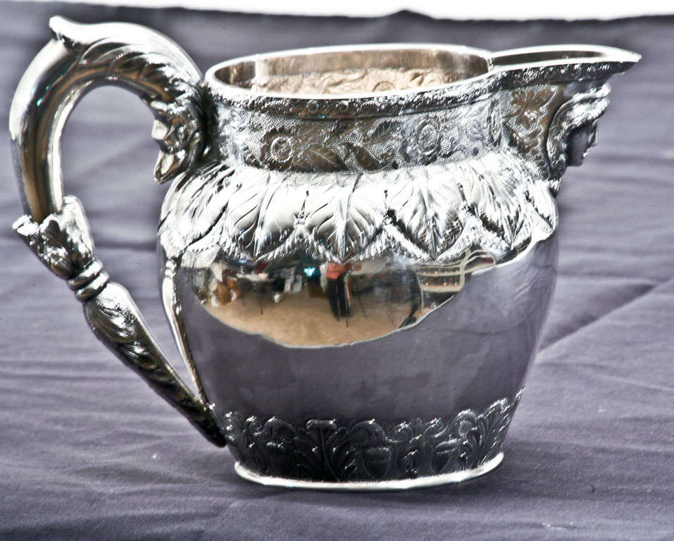 19th Century Early 19th C.  S. Kirk Sterling Silver Pitcher with Mask Spout