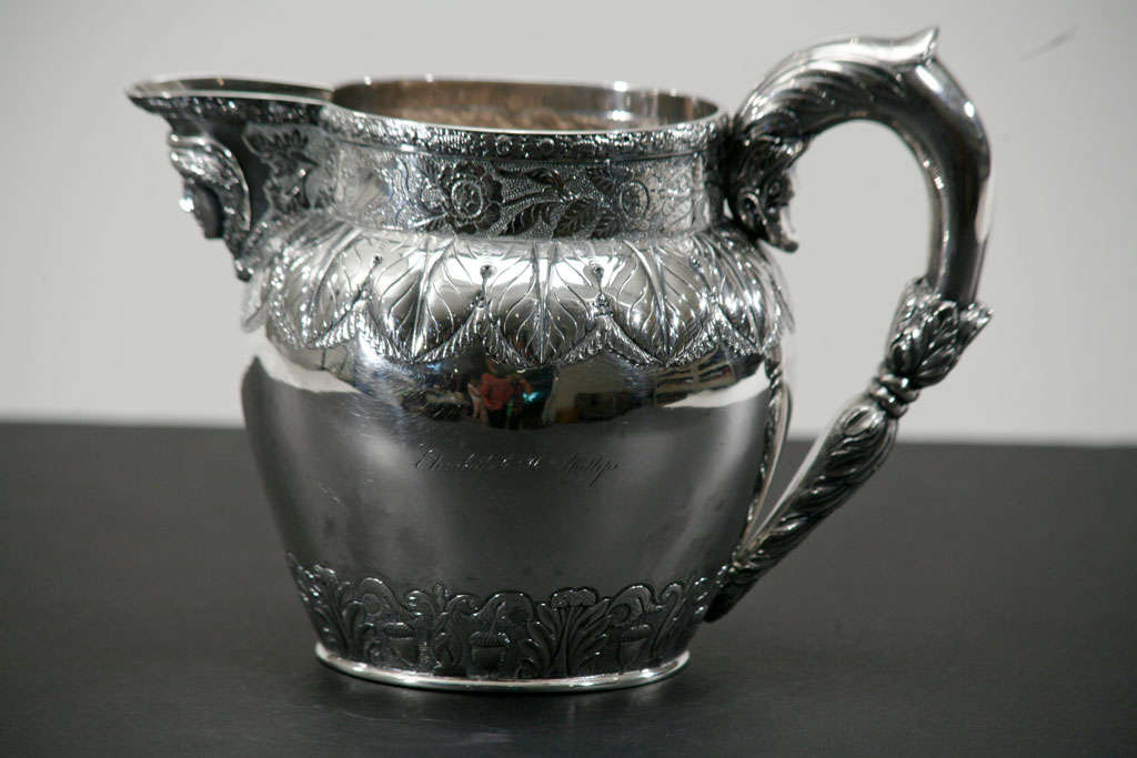 Early 19th C.  S. Kirk Sterling Silver Pitcher with Mask Spout 5