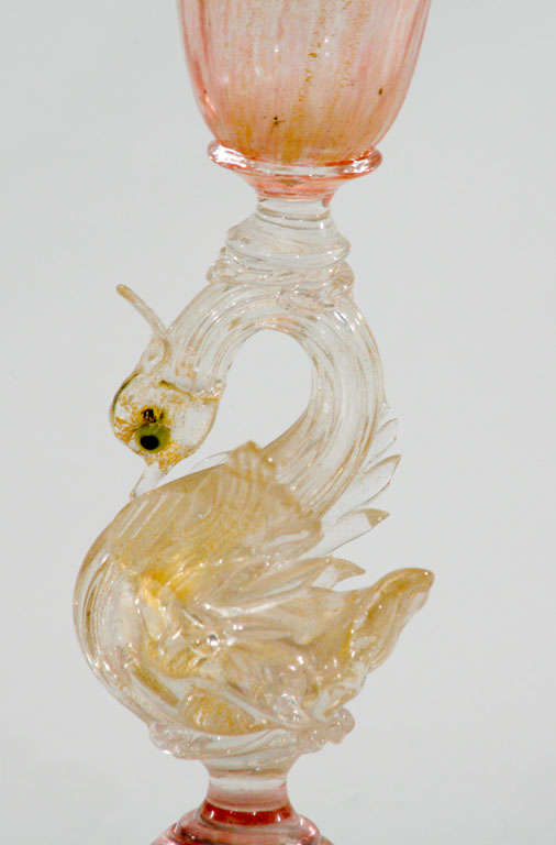 Pair of Salviati Venetian Hand Blown Vases-Swan Connectors In Excellent Condition For Sale In Great Barrington, MA