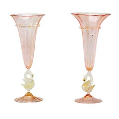 Mundgeblasene venezianische Vasen von Salviati, Stile in Schwanenform