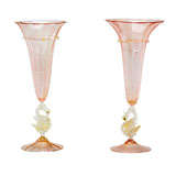 Pair of Salviati Venetian Hand Blown Vases-Swan Connectors