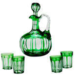 Baccarat Green Overlay Cut to Clear Cordial Set+Doulton Box