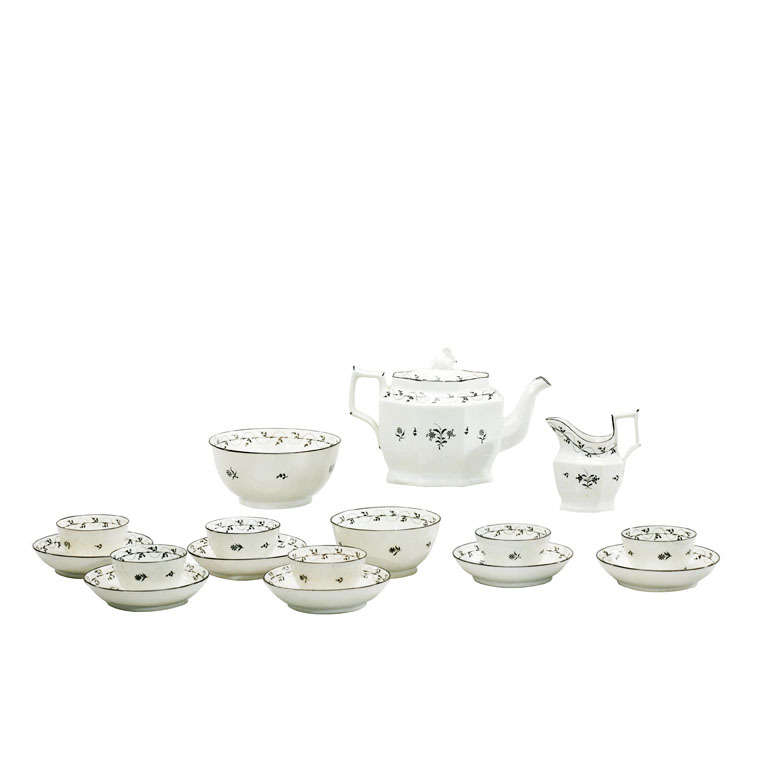 18th Century Pearlware Tea Set with Swan Finial For Sale