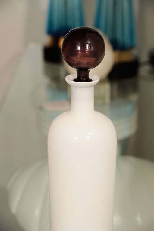 Murano Opaline Decanter with Amethyst Stopper