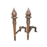 Pair Bronze Torch Form Andirons