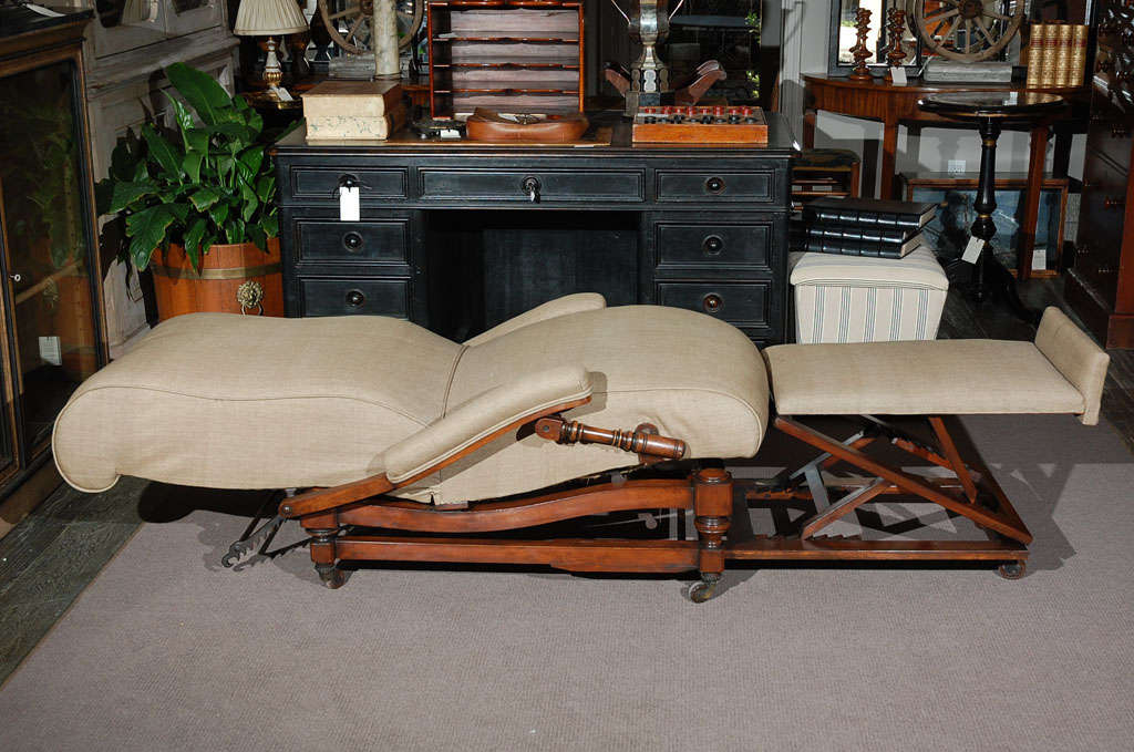 Linen Late 19th Century English Reclining Chair For Sale