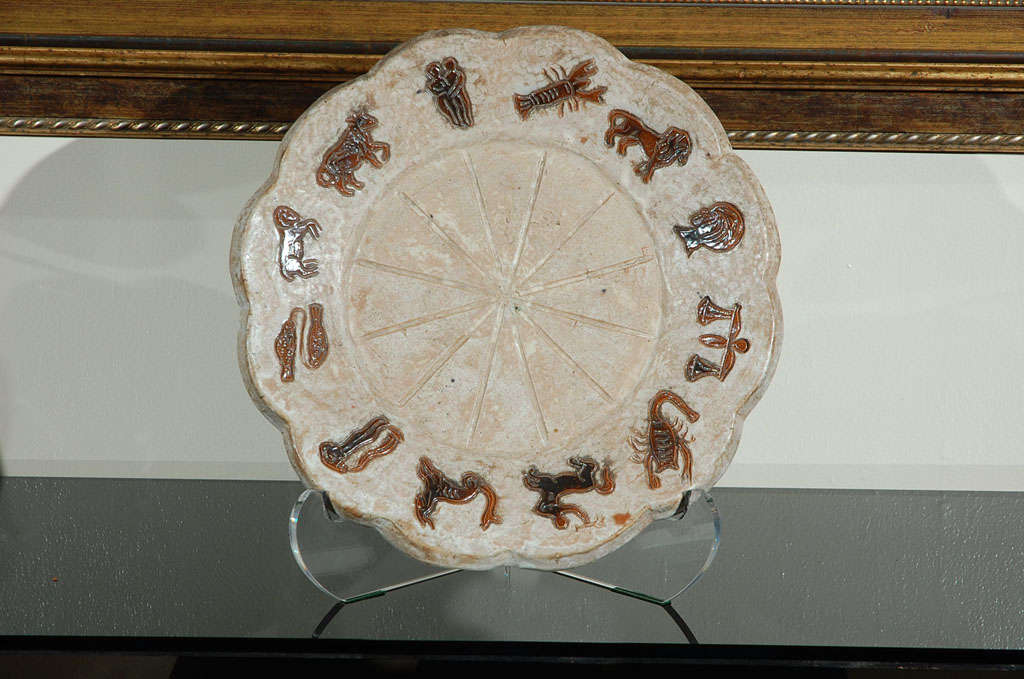 Zodiac wall sculpture in ceramic (stamped #47) signed by Acmogres.