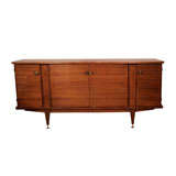 French 1940's Ribbon Mahogany Sideboard with Gilt Bronze Accents